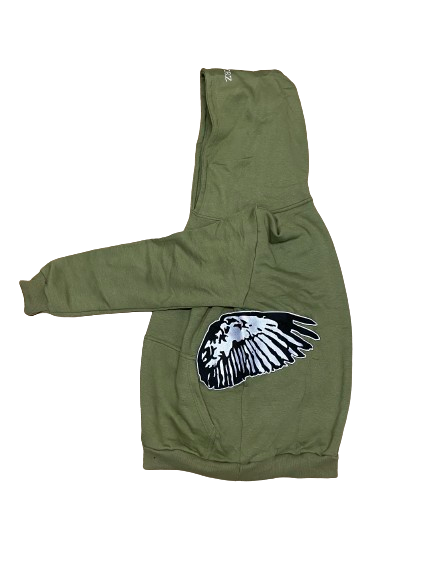 OLIVE GREEN RAPTORZ SIDE WINGS HOODIE